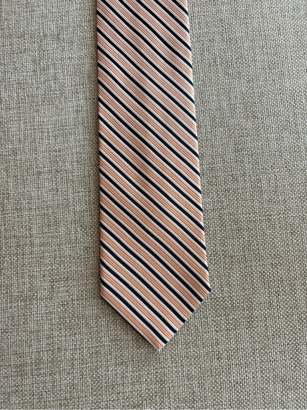 Brooks Brothers 346 Silk Striped Tie Navy Orange Ivory USA Made 3” Prep
